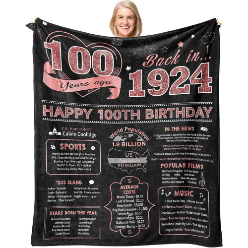Manta para aniversário de 100 anos para mulheres, 127 x 152 cm (50 x 60 polegadas)