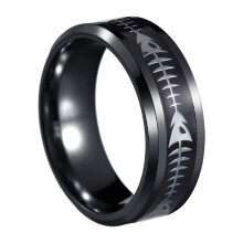 Herzring aus Edelstahl, 8 mm, Unisex, Fischgrätenmuster