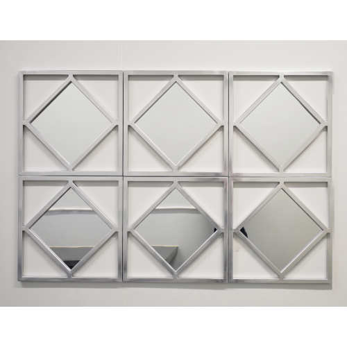3x Silver Square Diamond Shape Wall Mirror 40Cm D 2