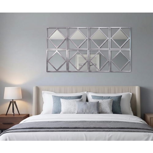6x Silver Square Diamond Shape Wall Mirror 40Cm D 1