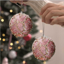 Blue Sequin Glitter Christmas Tree Ball Ornament 3.15 Inch
