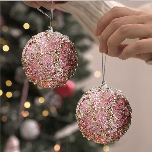 Blue Sequin Glitter Christmas Tree Ball Ornament 3.15 Inch