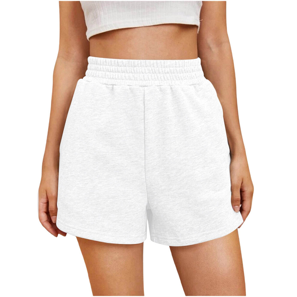 White WomenâS High Waist Sweat Shorts With Drawstring &- Xxl