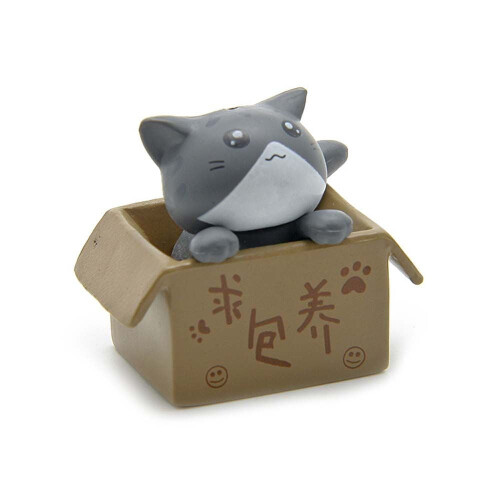 Kattunge Miniatyr Statue PVC Bil Ornament Grå