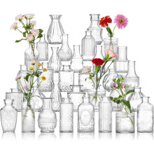Sett med vintage glassvaser, klart, 32 deler