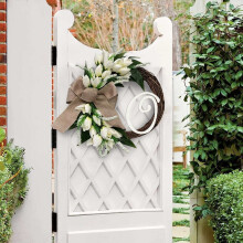 Ghirlanda di tulipani artificiali per la festa della mamma, fatta a mano, porta bianca