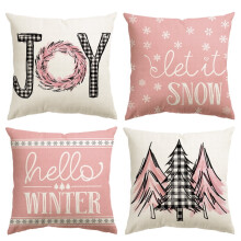 Fundas de almohada con diseño de árbol de Navidad, color rosa, 45 x 45 cm (18 x 18 pulgadas), juego de 4