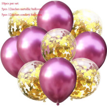 Balúin Confetti Rós agus Óir 12 orlach 50 píosa