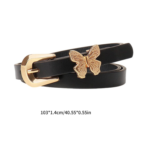 Ceinture ajustable en cuir PU avec papillon doré 2