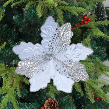 Christmas poinsettia glitter hanging decoration 30 cm silver