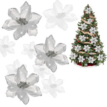 Flores de Natal de Natal com Glitter Dourado, 12 unidades, 15 cm