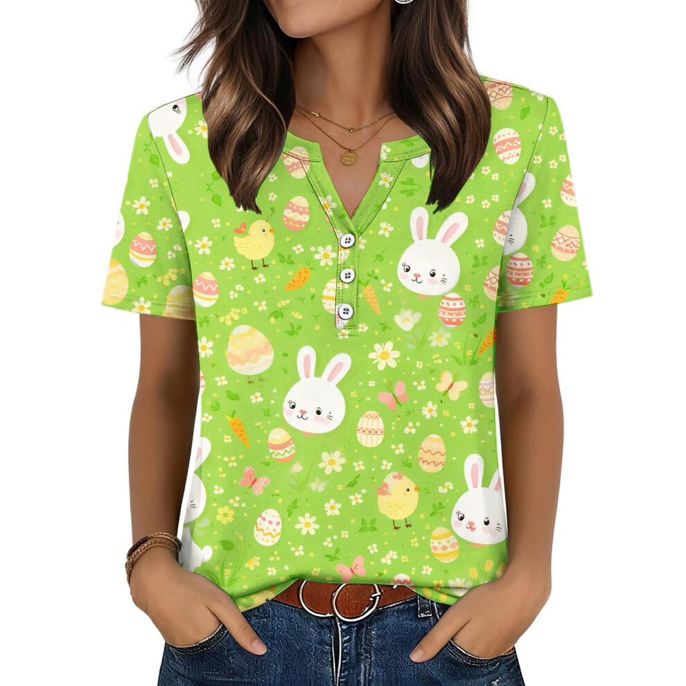 Green Women's Easter Top, Cute Easter Bunny Shirt, Casual- Xxl