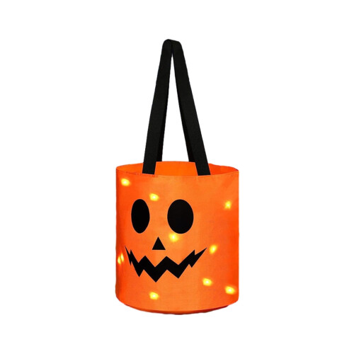 Wiederverwendbare, orangefarbene LED-Halloween-Süßigkeitentüten für Süßes oder Saures