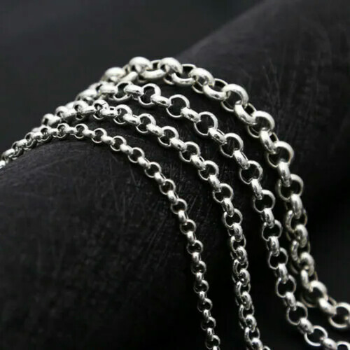 Colar com corrente rolo em prata de lei, 16-30 polegadas, 4 mm