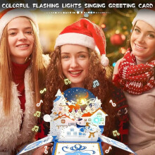 Carte de Noël pop-up avec lumières LED et musique, pliable,
