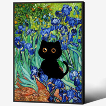 Tableau sur toile Chat noir style vintage 40 x 50 cm