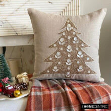 Housse de coussin décorative de Noël en lin doré 56 x 56 cm