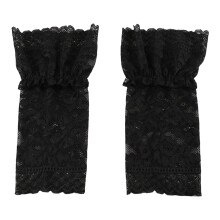 Stylish Sheer Wrist Cuffs Lace Pattern Detail Nails-Black