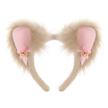 Adorable Faux Plush Animal Ears Headdress Lovely Cosplay-Khaki