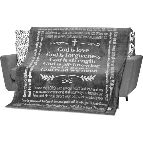 Couverture grise avec verset biblique 60 x 50 pouces