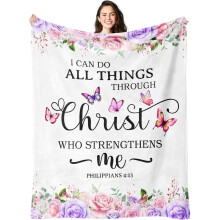 Couverture chrétienne pour femmes 127 x 152 cm avec verset biblique