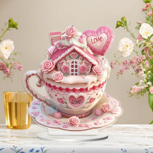 Rosa Valentinsdeko-Set aus Acryl: Rose, Cupcake, Tisch