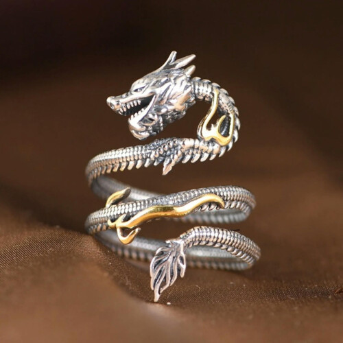 Sterling Silver Flame Dragon Ring for Men and Women