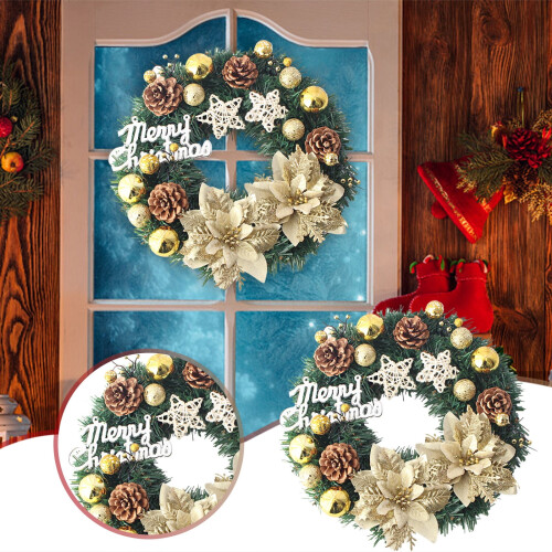 Guirlanda de Natal Cailmei com bolas e flores de plástico douradas