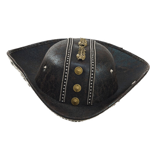 Stylish PU Leather Pirate Cap Skeleton Gear Pattern-Black