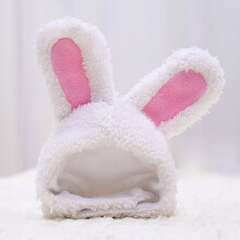 Chapeau oreilles de lapin blanc pour chats et chiens, en peluche ajustable