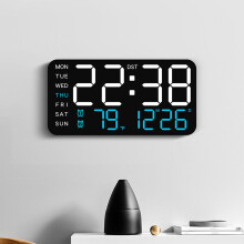Horloge numérique avec date, jour et température. Alimentation USB par batterie de secours. Format 12/24 h.