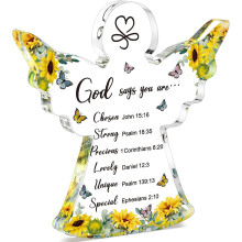 Cadeau chrétien en acrylique pour femme, motif tournesol et ange, motif tournesol.
