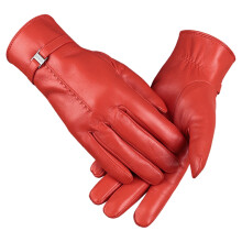 Dames winddichte leren handschoenen baksteenrood maat L