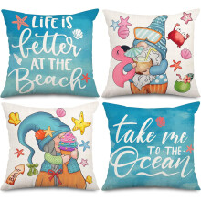 Set di 4 federe per cuscini Gnome Beach, 45x45 cm, Blu Oceano