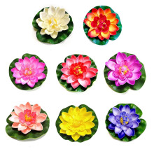 Kunstig lotusblomst i skum med liljeblad, 8 stk.