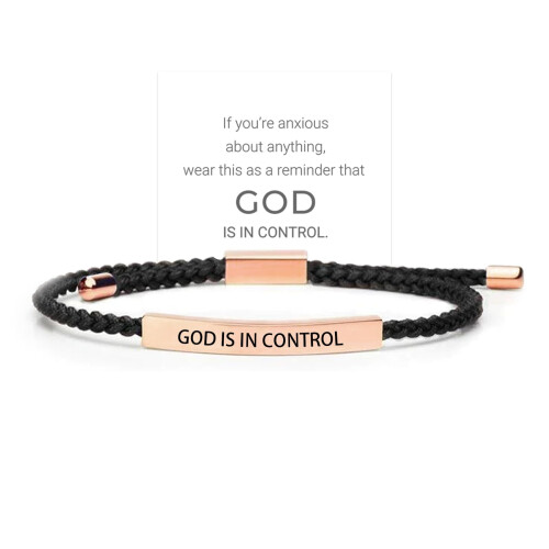 Βραχιόλι από πλεκτό ατσάλι God Is In Control με ροζ επιχρύσωμα