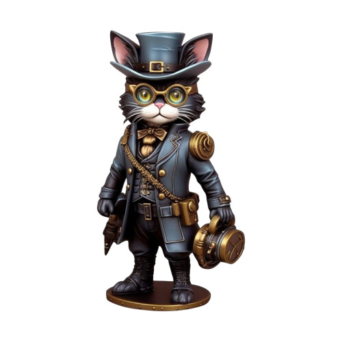 Steampunk Kattefigur Bronse Harpiks 7,6 cm