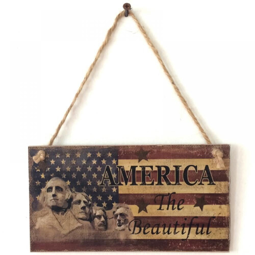 Placa de madeira patriótica para pendurar "Deus abençoe a América" (8x4,25 polegadas).