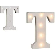 Letras do alfabeto de madeira com LED, alimentadas por bateria, para decoração de casa.