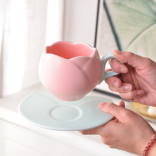 Elegant Tulips Shape Ceramic Coffee Cup And Saucers Set-White 2