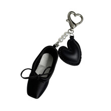 Delicate Leather Dance Shoe Key Accessory Heart-Black