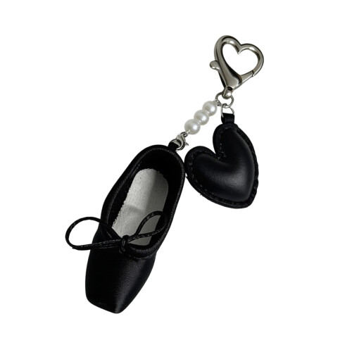 Delicate Leather Dance Shoe Key Accessory Heart-Black