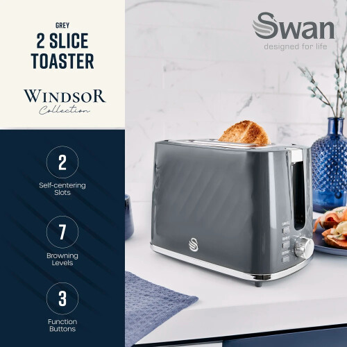 Swan Swan Windsor Grey Kettle Toaster Microwave Breadbin Canisters 2