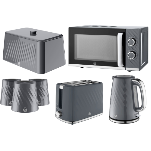 Swan Swan Windsor Grey Kettle Toaster Microwave Breadbin Canisters