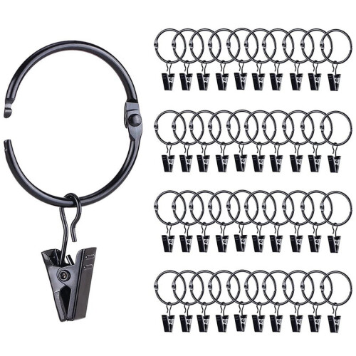 Inele de perdea cu cleme, diametru interior de 2,5 cm, pachet de 42
