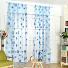 Cortina transparente com estampa floral de girassóis para porta ou janela.