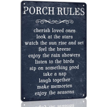 Placa de metal com regras da varanda para decoração de casa de campo, 20x30 cm (8x12 polegadas).