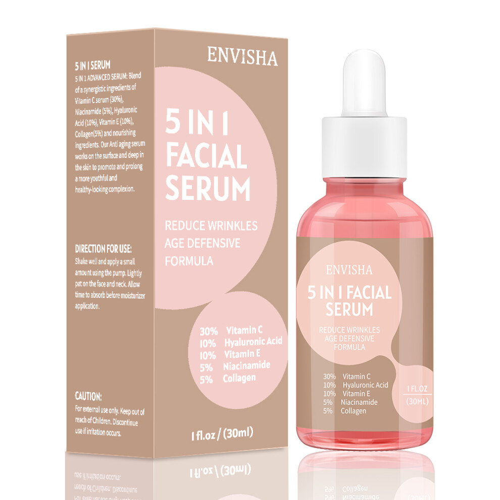 (5 in 1 face serum) ENVISHA Face Serum Skin Care Anti-Aging Wrinkle Whitening Moisturizing Exfoliating Shrink Pores Fade Hyaluronic Acid Niacinamide