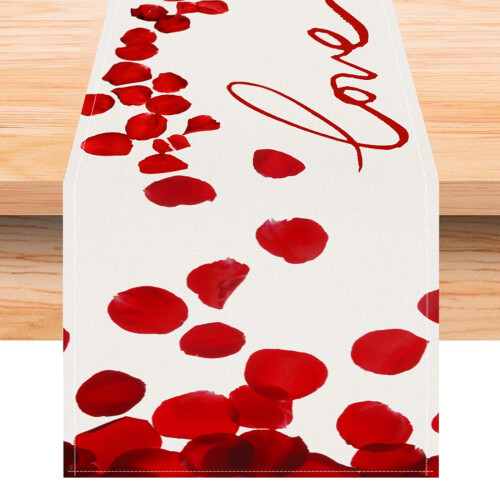 Chemin de table en lin imprimé floral rose (1 pièce)