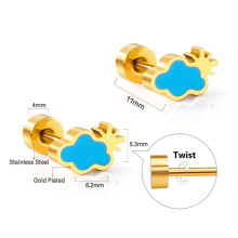 Hot Selling Stainless Steel Earrings, Minimalist Sweet Rainbow Cloud Stud Earrings with Screw Back for Women